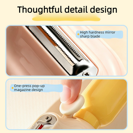 Storage-Type Vegetable Peeler, One-Button Pop-Up to Prevent Peel Splashing, Stainless Steel Fruit Peeling Tool—Pink