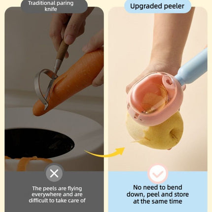 Storage-Type Vegetable Peeler, One-Button Pop-Up to Prevent Peel Splashing, Stainless Steel Fruit Peeling Tool—Pink