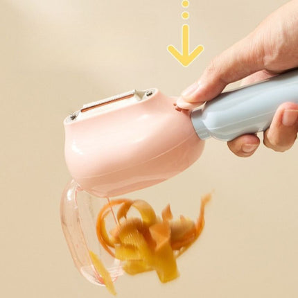 Storage-Type Vegetable Peeler, One-Button Pop-Up to Prevent Peel Splashing, Stainless Steel Fruit Peeling Tool—Pink