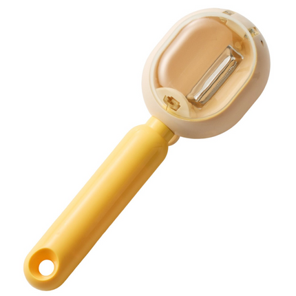 Storage-Type Vegetable Peeler, One-Button Pop-Up to Prevent Peel Splashing, Stainless Steel Fruit Peeling Tool—Yellow