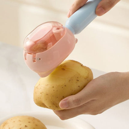 Storage-Type Vegetable Peeler, One-Button Pop-Up to Prevent Peel Splashing, Stainless Steel Fruit Peeling Tool—Yellow