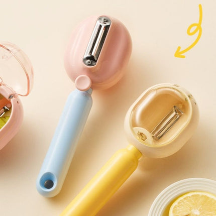 Storage-Type Vegetable Peeler, One-Button Pop-Up to Prevent Peel Splashing, Stainless Steel Fruit Peeling Tool—Yellow