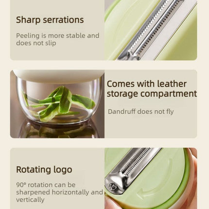 Rotatable Vegetable Peeler with Peel Storage Container, Anti-Splash Stainless Steel Peeling Tool—Green