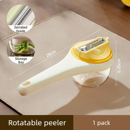Rotatable Vegetable Peeler with Peel Storage Container, Anti-Splash Stainless Steel Peeling Tool—Yellow