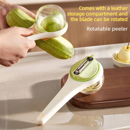 Rotatable Vegetable Peeler with Peel Storage Container, Anti-Splash Stainless Steel Peeling Tool—Yellow