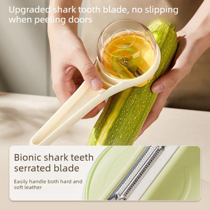 Rotatable Vegetable Peeler with Peel Storage Container, Anti-Splash Stainless Steel Peeling Tool—Yellow