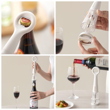 Air Pressure Wine Opener, 2-in-1 Portable Wine & Beer Bottle Opener for Home Use—Brown