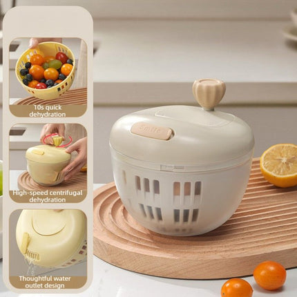 Hand-Crank Fruit & Vegetable Spinner, Manual Salad Dryer, Kitchen Washing and Draining Basket—Gray