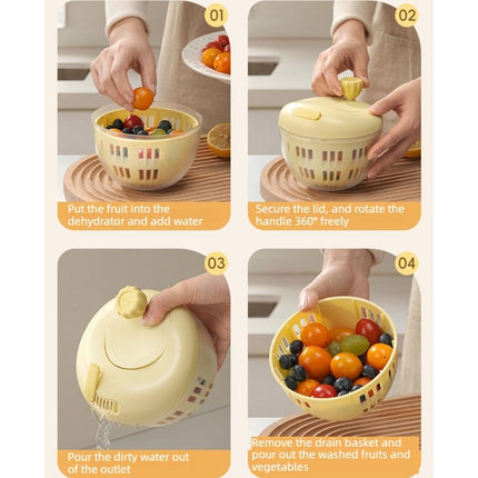 Hand-Crank Fruit & Vegetable Spinner, Manual Salad Dryer, Kitchen Washing and Draining Basket—Pink