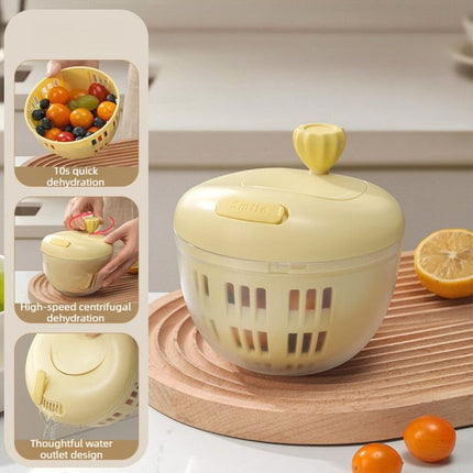 Hand-Crank Fruit & Vegetable Spinner, Manual Salad Dryer, Kitchen Washing and Draining Basket—Yellow