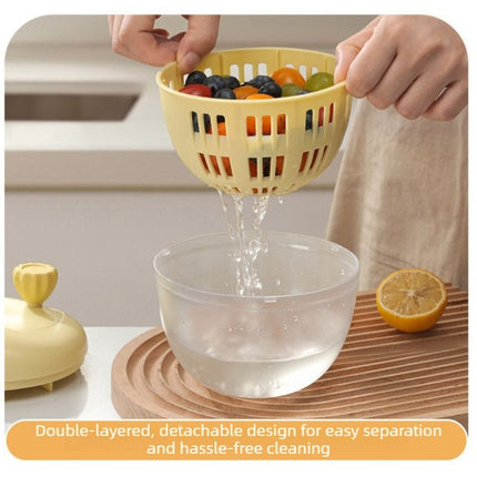Hand-Crank Fruit & Vegetable Spinner, Manual Salad Dryer, Kitchen Washing and Draining Basket—Yellow