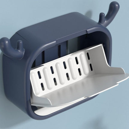 Cute Antler Soap Dish, No-Drill Wall-Mounted Soap Holder with Lid, Drainage Design, Single Compartment - Gray Amazing Shopping