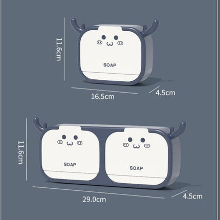 Cute Antler Soap Dish, No-Drill Wall-Mounted Soap Holder with Lid, Drainage Design, Single Compartment - Gray Amazing Shopping