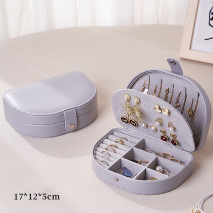 Double-Layer PU Leather Jewelry Box, Portable Compartment Storage Case for Necklaces, Earrings, and Rings—Gray
