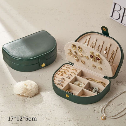 Double-Layer PU Leather Jewelry Box, Portable Compartment Storage Case for Necklaces, Earrings, and Rings—Green