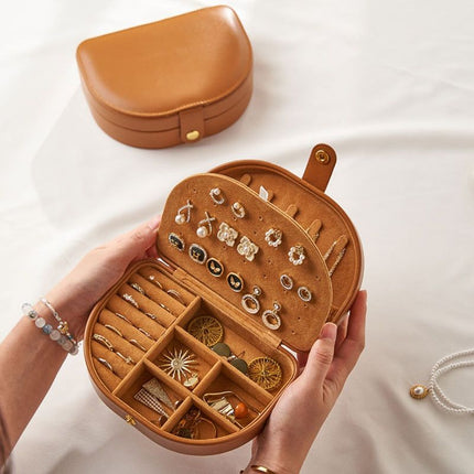 Double-Layer PU Leather Jewelry Box, Portable Compartment Storage Case for Necklaces, Earrings, and Rings—Green