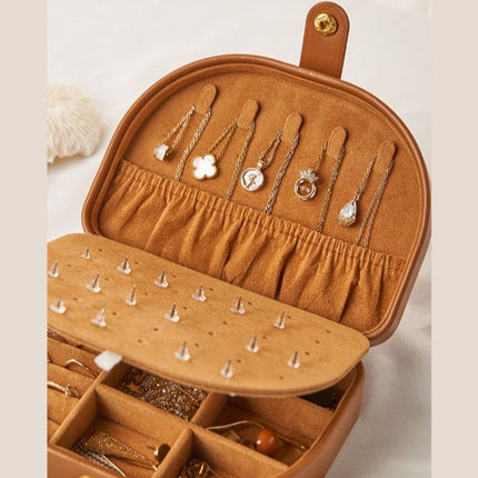 Double-Layer PU Leather Jewelry Box, Portable Compartment Storage Case for Necklaces, Earrings, and Rings—Green