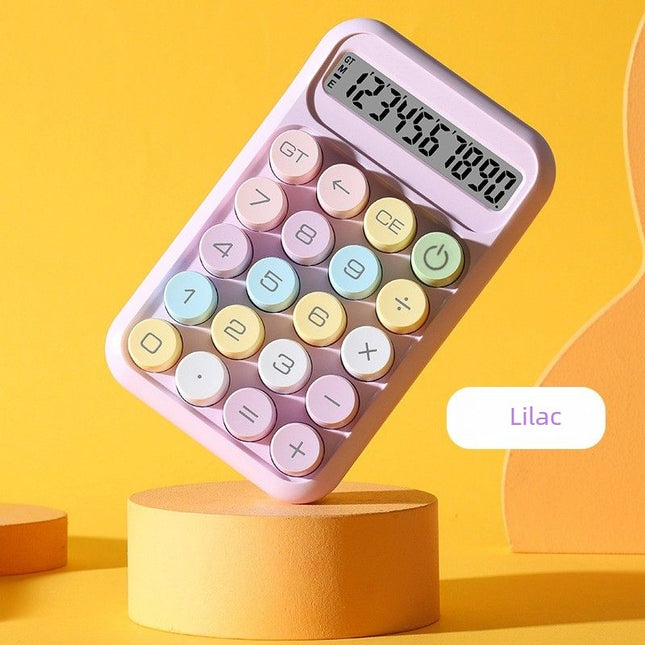 Candy Colored Round Button Desktop Calculator Large LCD Display Office School Portable Calculating Machine-Lilac