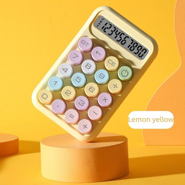 Candy Colored Round Button Desktop Calculator Large LCD Display Office School Portable Calculating Machine-Lemon Yellow