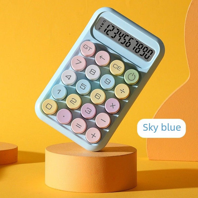 Candy Colored Round Button Desktop Calculator Large LCD Display Office School Portable Calculating Machine-Sky Blue