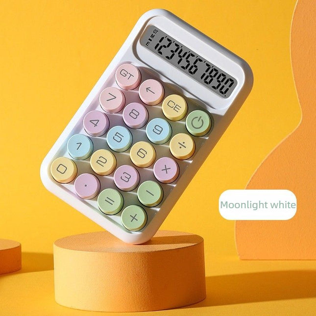 Candy Colored Round Button Desktop Calculator Large LCD Display Office School Portable Calculating Machine-Moonlight White
