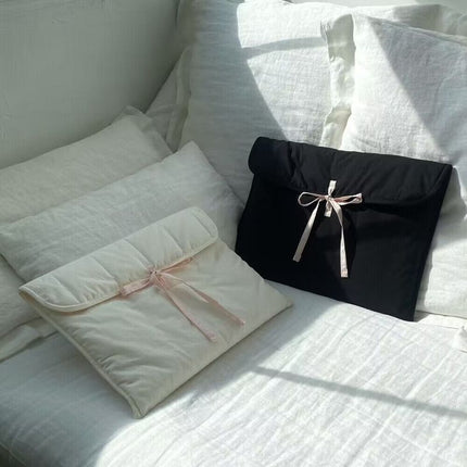 1PC Ballet Pink Bow Quilted Laptop & Tablet Sleeve – Fits 13–14 inch – Black