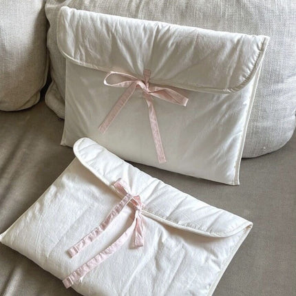 1PC Ballet Pink Bow Quilted Laptop & Tablet Sleeve – Fits 13–14 inch – White