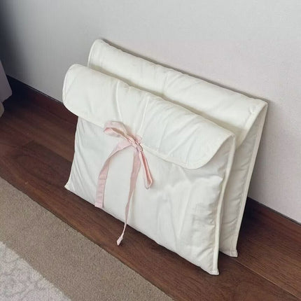 1PC Ballet Pink Bow Quilted Laptop & Tablet Sleeve – Fits 13–14 inch – White