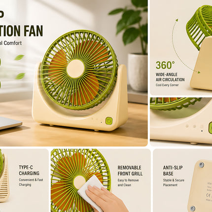 【Portable USB Mini Desk Fan, 3 Speed Adjustable, Ultra Quiet 36dB(A), 500mAh Rechargeable Battery, 1-3H Long Endurance, Lightweight 0.34kg Personal Cooling Fan for Home Office Travel Camping】