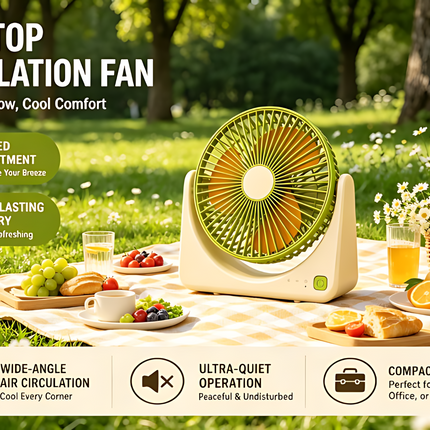 【Portable USB Mini Desk Fan, 3 Speed Adjustable, Ultra Quiet 36dB(A), 500mAh Rechargeable Battery, 1-3H Long Endurance, Lightweight 0.34kg Personal Cooling Fan for Home Office Travel Camping】