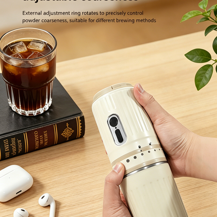 【Portable Electric Coffee Maker, All-in-One Grinder & Brewer with 7 External Adjustable Grind Settings, 1500mAh Rechargeable Battery, 304 Stainless Steel Cordless Drip Coffee Machine for Home Office Travel Camping】