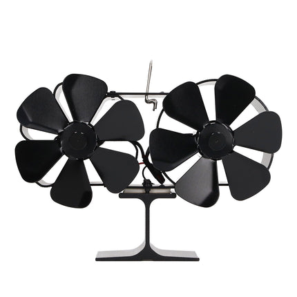 6 Blades Heat Powered Stove Fan Dual Head Fireplace Fan Home Non Electric Fan Black