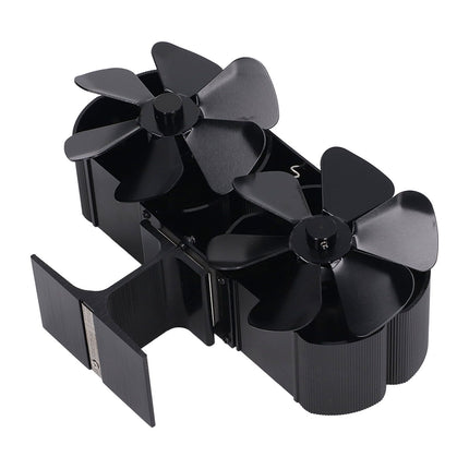 6 Blades Heat Powered Stove Fan Dual Head Fireplace Fan Home Non Electric Fan Black