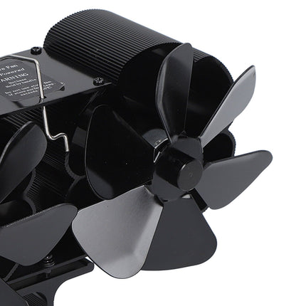 6 Blades Heat Powered Stove Fan Dual Head Fireplace Fan Home Non Electric Fan Black