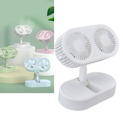 Desktop Double Fan Dual Motor 135° Angle Adjustable Handheld Fan Three Levels Adjustable Low Noise Operation Fan for OfficeWhite