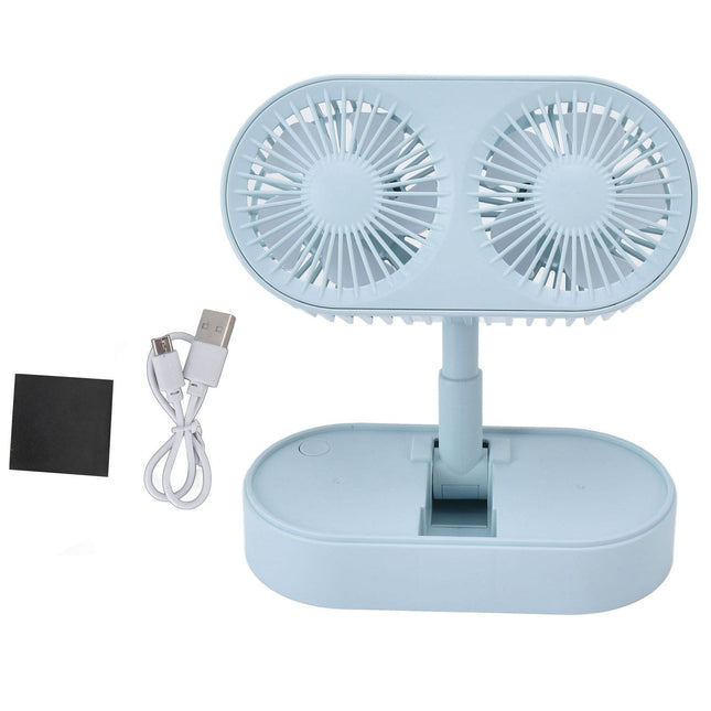 Desktop Double Fan Dual Motor 135° Angle Adjustable Handheld Fan Three Levels Adjustable Low Noise Operation Fan for OfficeBlue
