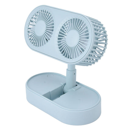 Desktop Double Fan Dual Motor 135° Angle Adjustable Handheld Fan Three Levels Adjustable Low Noise Operation Fan for OfficeBlue