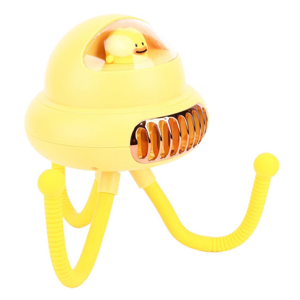 Stroller Fan Bendable Octopus Legs Space Capsule Leafless Fan Multifunctional Portable 3 Speed Stroller Silent Fan Yellow