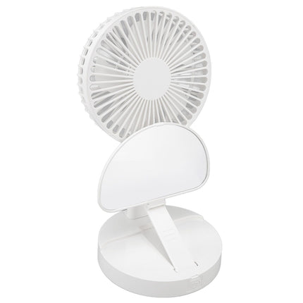 USB Desktop Fan Foldable Rechargeable Battery Makeup Mirror Function Bottom Silicone 3 Speeds White Mini Fan