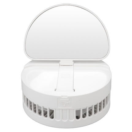USB Desktop Fan Foldable Rechargeable Battery Makeup Mirror Function Bottom Silicone 3 Speeds White Mini Fan