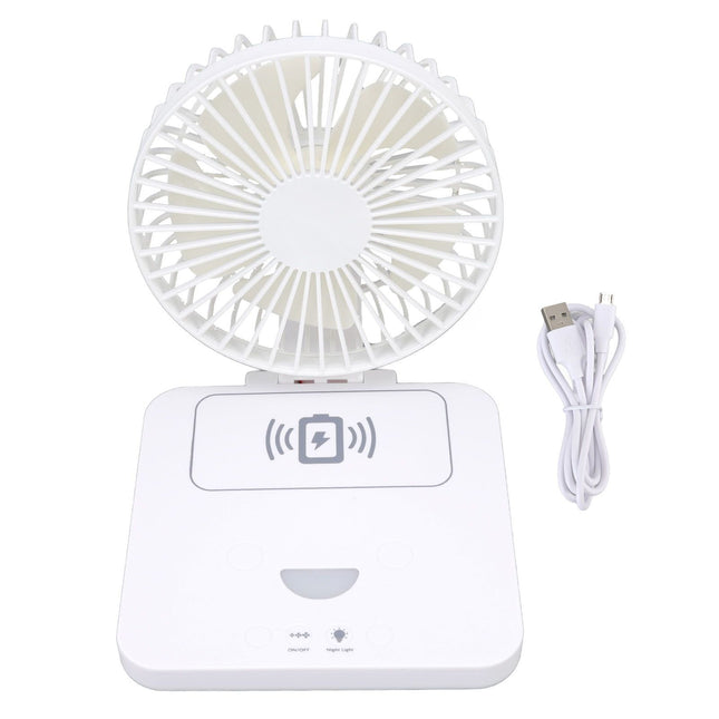 USB Desk Fan Support Wireless Phone Charging Dimmable Night Light 3 Speeds 180 Degrees Adjustable Small Desk Fan