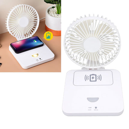 USB Desk Fan Support Wireless Phone Charging Dimmable Night Light 3 Speeds 180 Degrees Adjustable Small Desk Fan