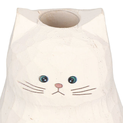 Cat Statue Flower Vase White Handmade Textured Wooden Cat Vase for Thanksgiving Day Gift Cat Lovers