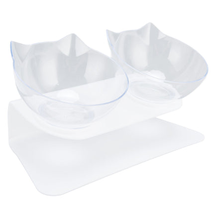 15° Inclined Cat Double Bowl Neck Guard Pet Feeding Bowl for Home Pet Shop Living Room(White Base Transparent Bowl )