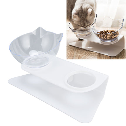 15° Inclined Cat Double Bowl Neck Guard Pet Feeding Bowl for Home Pet Shop Living Room(White Base Transparent Bowl )