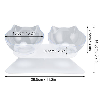 15° Inclined Cat Double Bowl Neck Guard Pet Feeding Bowl for Home Pet Shop Living Room(White Base Transparent Bowl )