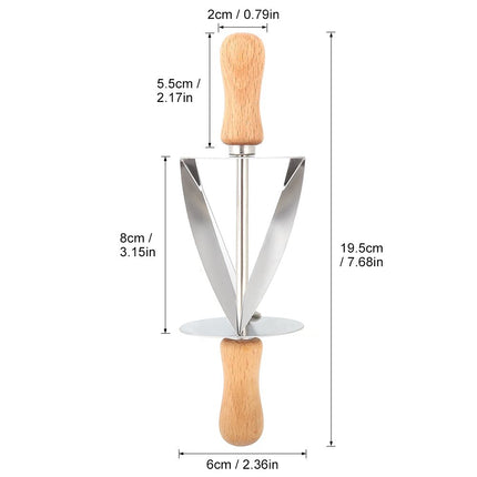 Stainless Steel Croissant Rolling Cutter Bread Dough Pastry Making Tool with Wooden Handle