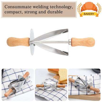 Stainless Steel Croissant Rolling Cutter Bread Dough Pastry Making Tool with Wooden Handle