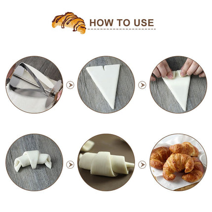 Stainless Steel Croissant Rolling Cutter Bread Dough Pastry Making Tool with Wooden Handle