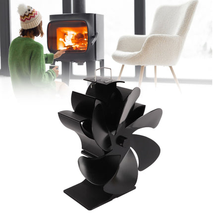 6 Blade Stove Eco Fan Black High Temperature Resistant Self Starting Energy Saving Heat Powered Fan for Home